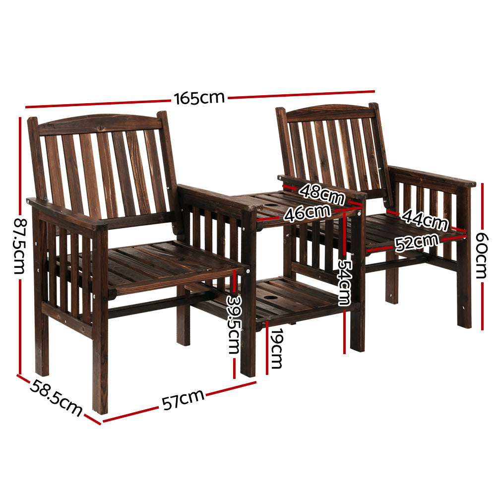 Gardeon Outdoor Garden Bench Loveseat Wooden Table Chairs Patio Furniture Charcoal - TRENDZ