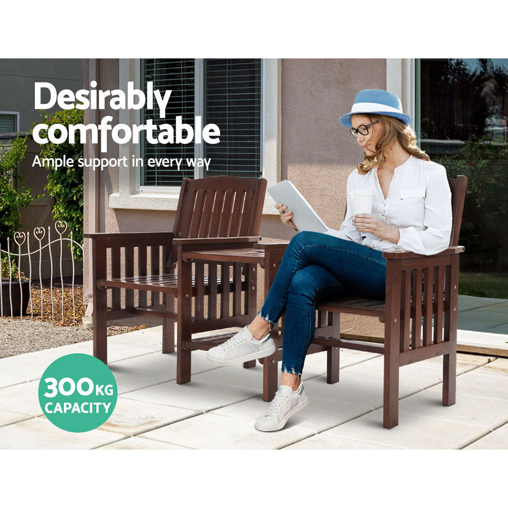 Gardeon Outdoor Garden Bench Loveseat Wooden Table Chairs Patio Furniture Charcoal - TRENDZ