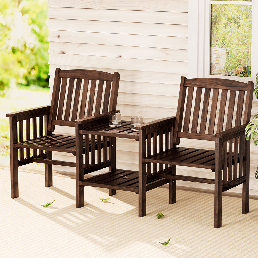 Gardeon Outdoor Garden Bench Loveseat Wooden Table Chairs Patio Furniture Charcoal - TRENDZ