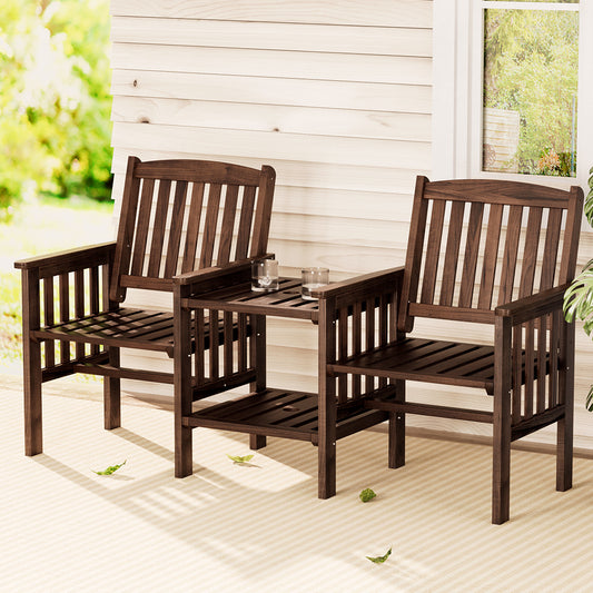 Gardeon Outdoor Garden Bench Loveseat Wooden Table Chairs Patio Furniture Charcoal - TRENDZ