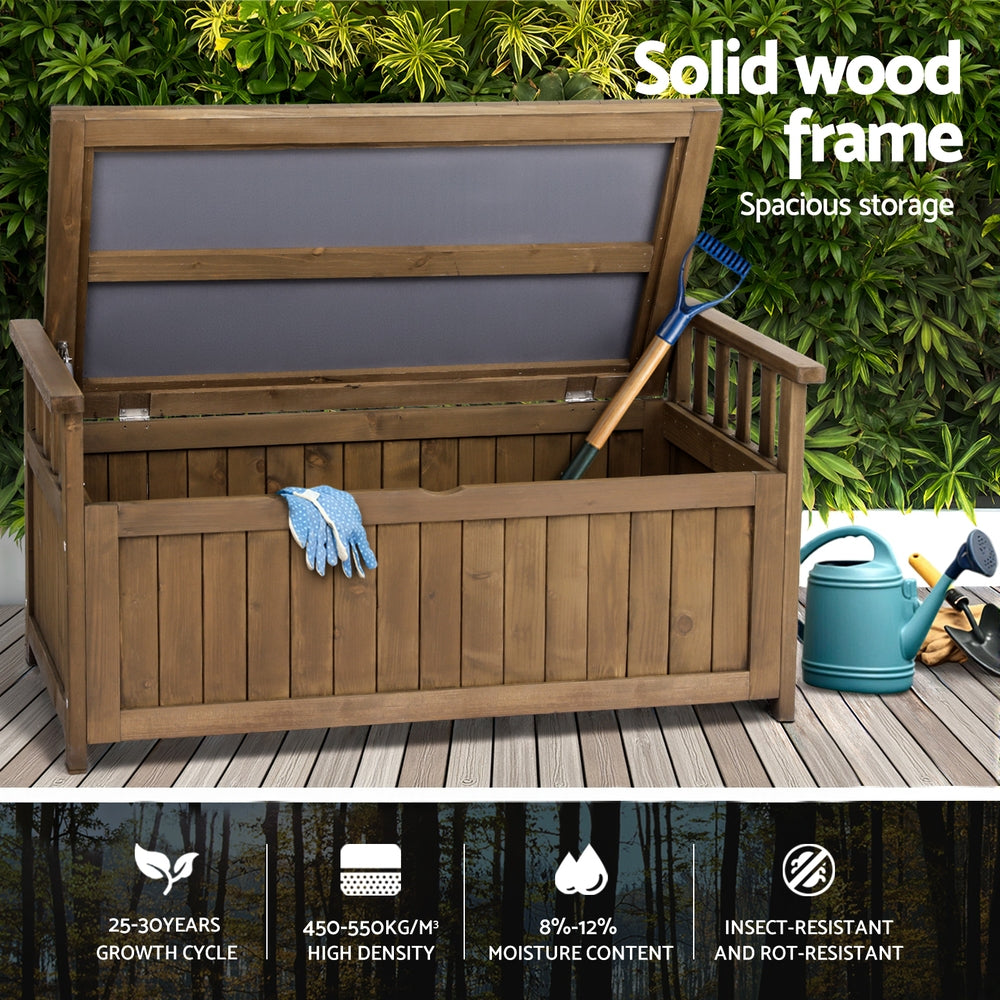 Gardeon Outdoor Storage Bench Box Wooden Garden Toy Tool Sheds Patio Furniture Brown - TRENDZ