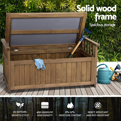 Gardeon Outdoor Storage Bench Box Wooden Garden Toy Tool Sheds Patio Furniture Brown - TRENDZ