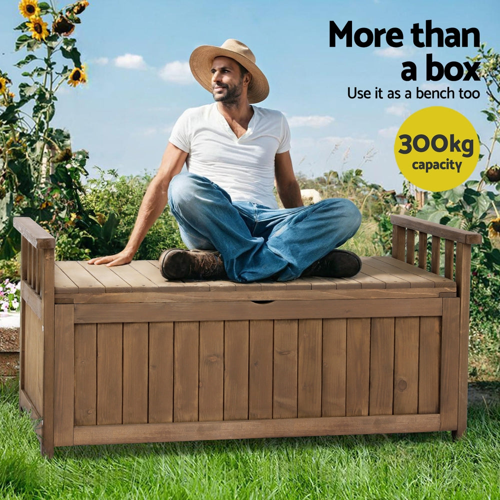 Gardeon Outdoor Storage Bench Box Wooden Garden Toy Tool Sheds Patio Furniture Brown - TRENDZ