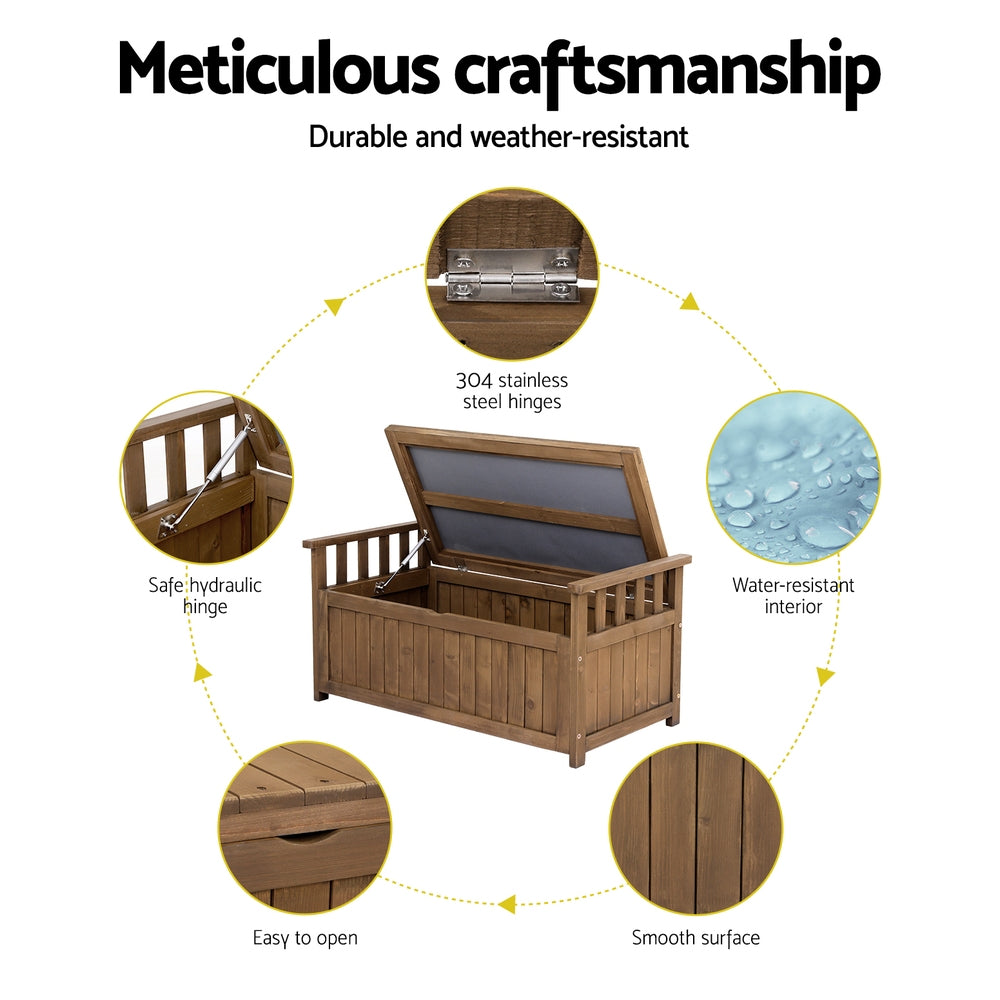 Gardeon Outdoor Storage Bench Box Wooden Garden Toy Tool Sheds Patio Furniture Brown - TRENDZ