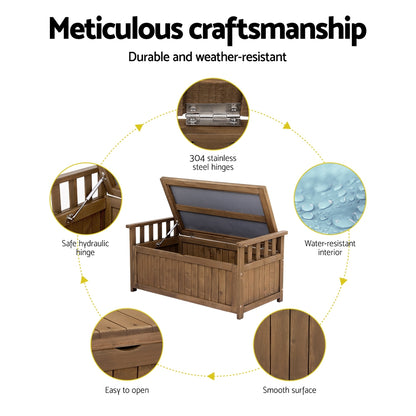 Gardeon Outdoor Storage Bench Box Wooden Garden Toy Tool Sheds Patio Furniture Brown - TRENDZ