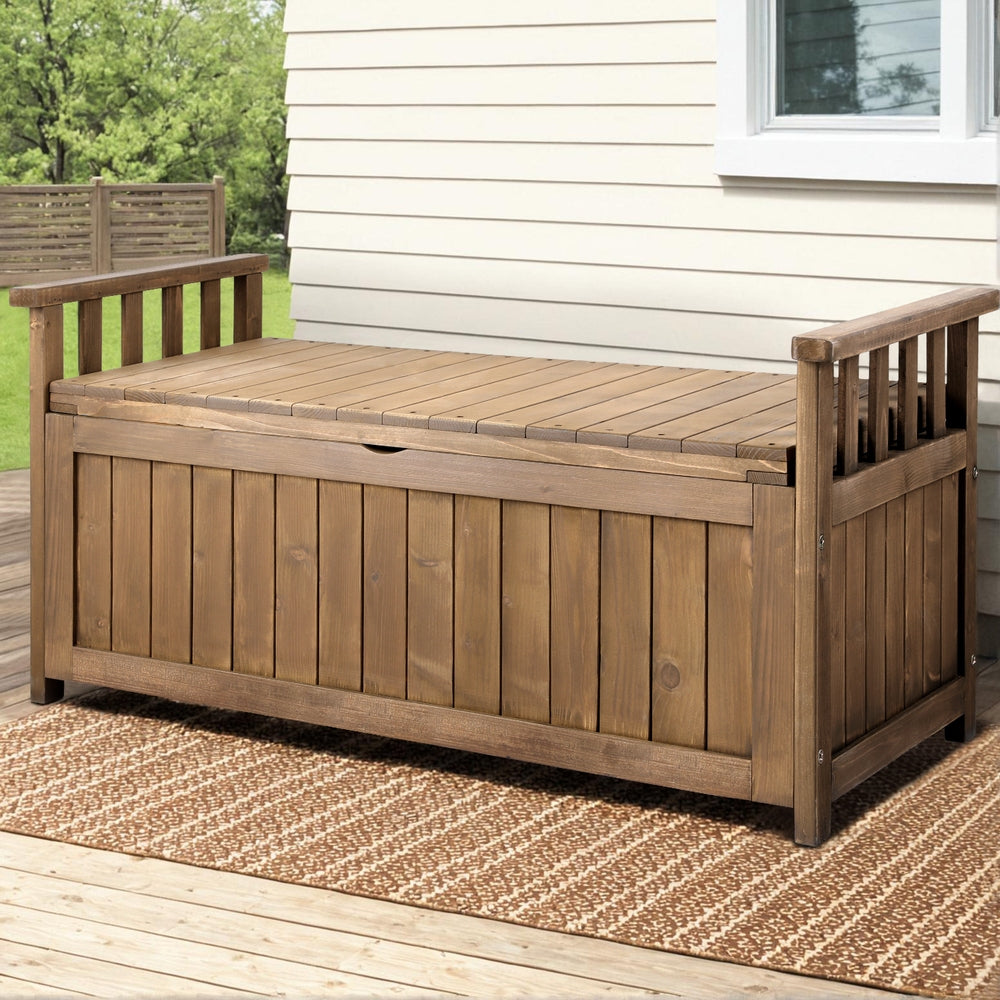 Gardeon Outdoor Storage Bench Box Wooden Garden Toy Tool Sheds Patio Furniture Brown - TRENDZ