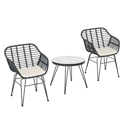 Gardeon 3PC Outdoor Furniture Bistro Set Lounge Setting Table Chairs Cushion Patio Grey - TRENDZ