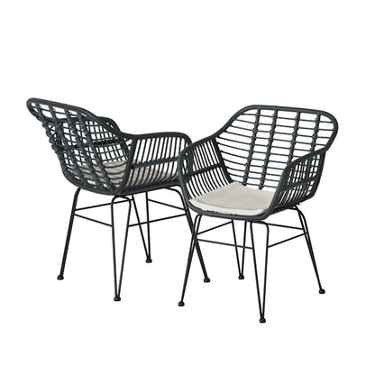 Gardeon 3PC Outdoor Furniture Bistro Set Lounge Setting Table Chairs Cushion Patio Grey - TRENDZ