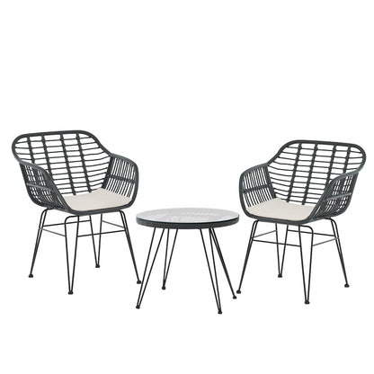 Gardeon 3PC Outdoor Furniture Bistro Set Lounge Setting Table Chairs Cushion Patio Grey - TRENDZ