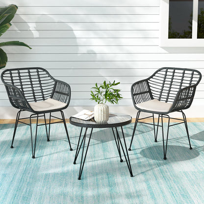Gardeon 3PC Outdoor Furniture Bistro Set Lounge Setting Table Chairs Cushion Patio Grey - TRENDZ
