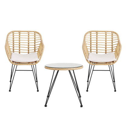 Gardeon 3PC Outdoor Furniture Bistro Set Lounge Setting Table Chairs Cushion Patio Grey - TRENDZ