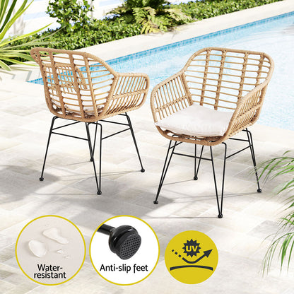 Gardeon 3PC Outdoor Furniture Bistro Set Lounge Setting Table Chairs Cushion Patio Grey - TRENDZ