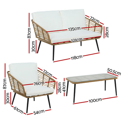 Gardeon 4-Piece Outdoor Sofa Set Rattan Lounge Setting Table Chairs - TRENDZ