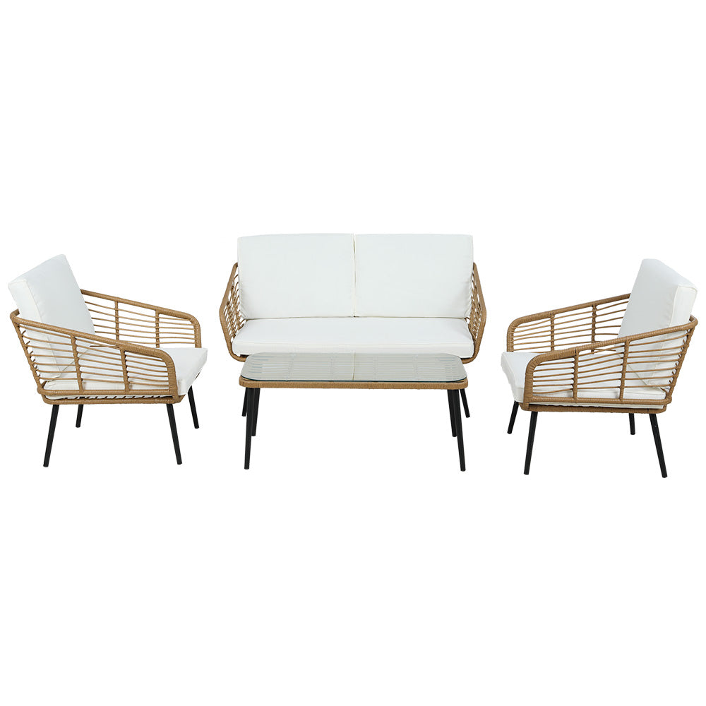 Gardeon 4-Piece Outdoor Sofa Set Rattan Lounge Setting Table Chairs - TRENDZ