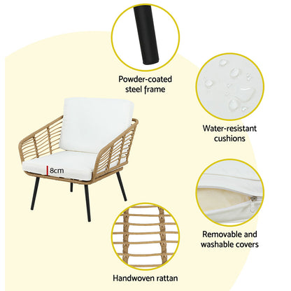 Gardeon 4-Piece Outdoor Sofa Set Rattan Lounge Setting Table Chairs - TRENDZ