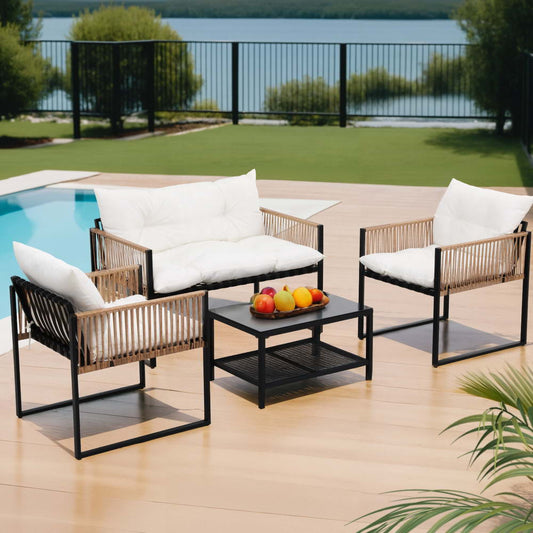 Gardeon 4 Seater Outdoor Sofa Set 4PCS Table Chair Set Garden Patio Furniture - TRENDZ