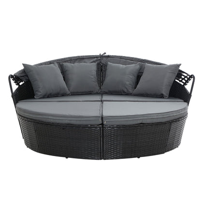 Gardeon Sun Lounge Setting Wicker Lounger Day Bed Outdoor Furniture Patio Black - TRENDZ