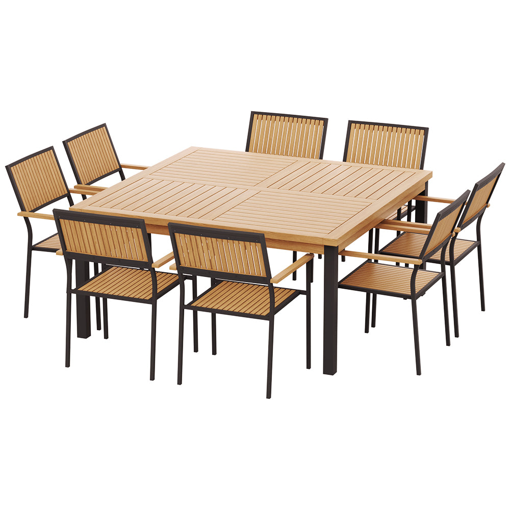 Gardeon Outdoor Dining Set 9 Piece Wooden Table Chairs Setting - TRENDZ