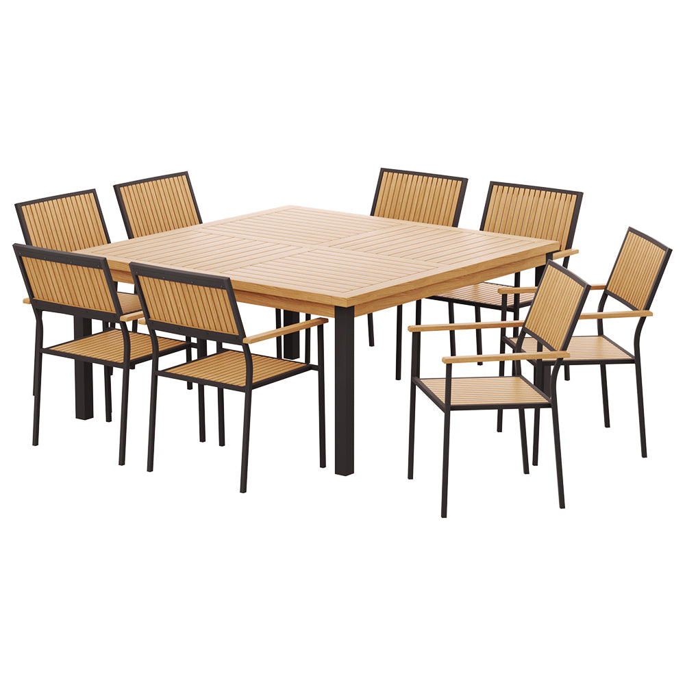 Gardeon Outdoor Dining Set 9 Piece Wooden Table Chairs Setting - TRENDZ