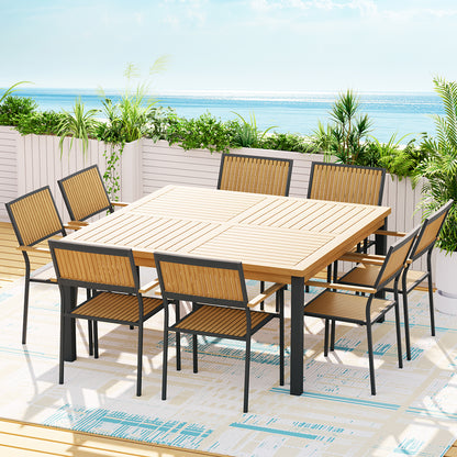 Gardeon Outdoor Dining Set 9 Piece Wooden Table Chairs Setting - TRENDZ
