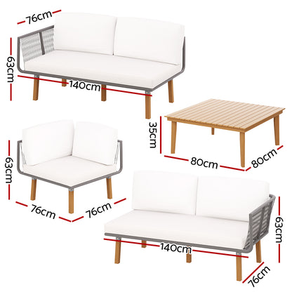 Gardeon 5-Seater Outdoor Sofa Set Wooden Lounge Setting Aluminum - TRENDZ