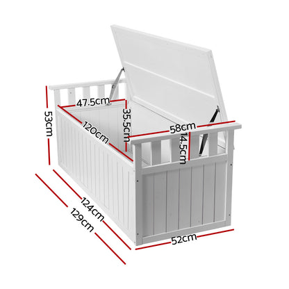 Gardeon Outdoor Storage Bench Box 129cm Wooden Garden Toy Chest Sheds Patio Furniture XL White - TRENDZ