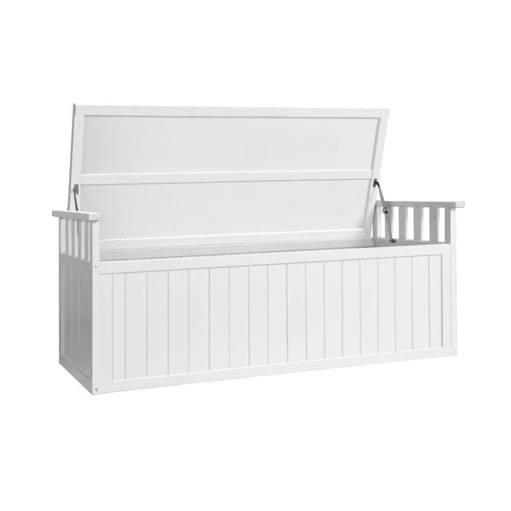 Gardeon Outdoor Storage Bench Box 129cm Wooden Garden Toy Chest Sheds Patio Furniture XL White - TRENDZ