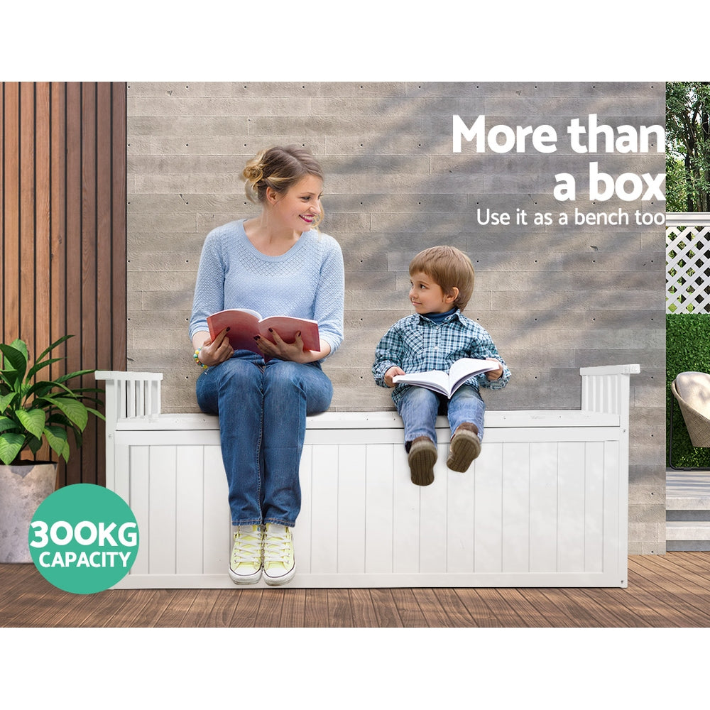 Gardeon Outdoor Storage Bench Box 129cm Wooden Garden Toy Chest Sheds Patio Furniture XL White - TRENDZ