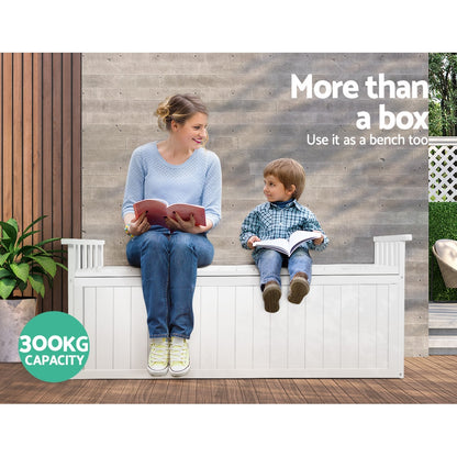 Gardeon Outdoor Storage Bench Box 129cm Wooden Garden Toy Chest Sheds Patio Furniture XL White - TRENDZ
