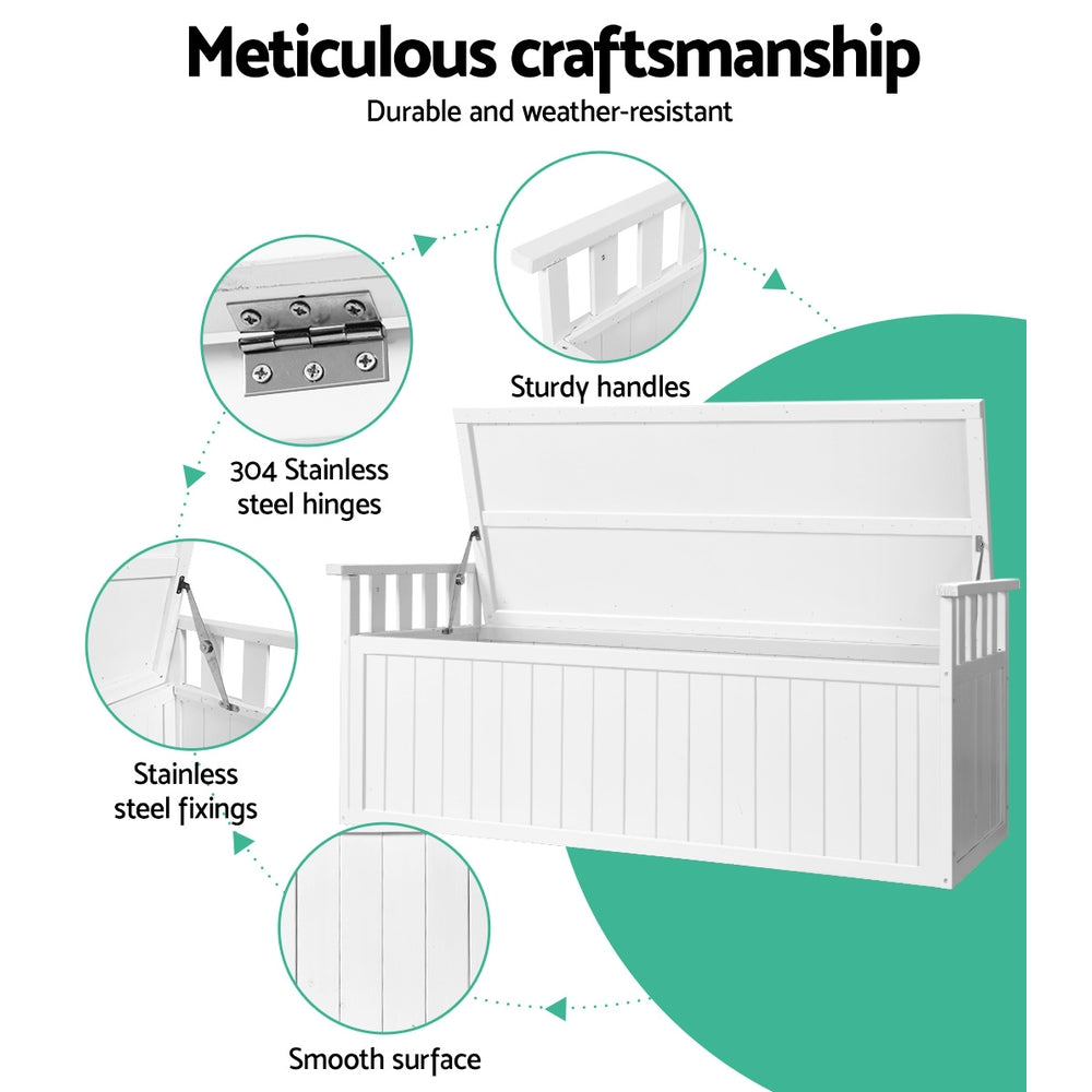Gardeon Outdoor Storage Bench Box 129cm Wooden Garden Toy Chest Sheds Patio Furniture XL White - TRENDZ