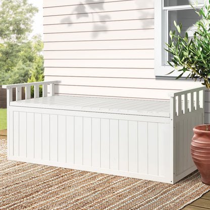 Gardeon Outdoor Storage Bench Box 129cm Wooden Garden Toy Chest Sheds Patio Furniture XL White - TRENDZ