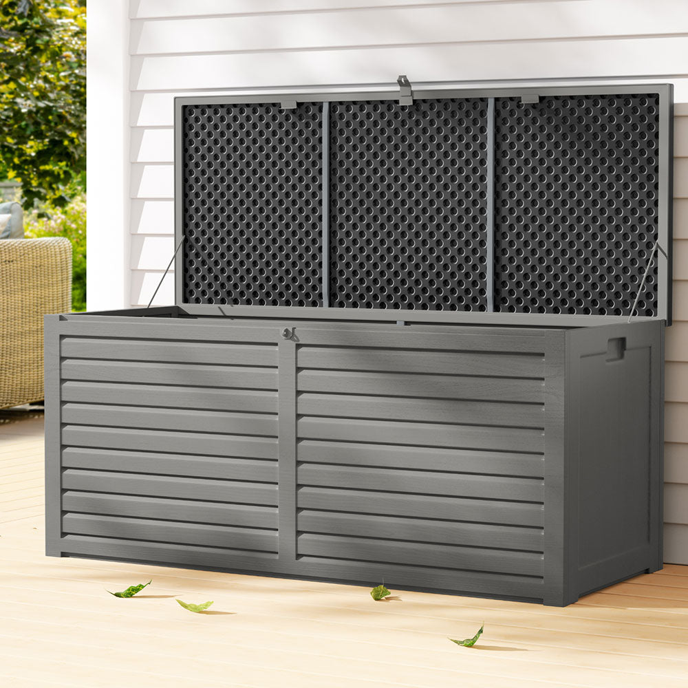 Gardeon Outdoor Storage Box 490L Container Lockable Garden Bench Tools Toy Shed Black - TRENDZ