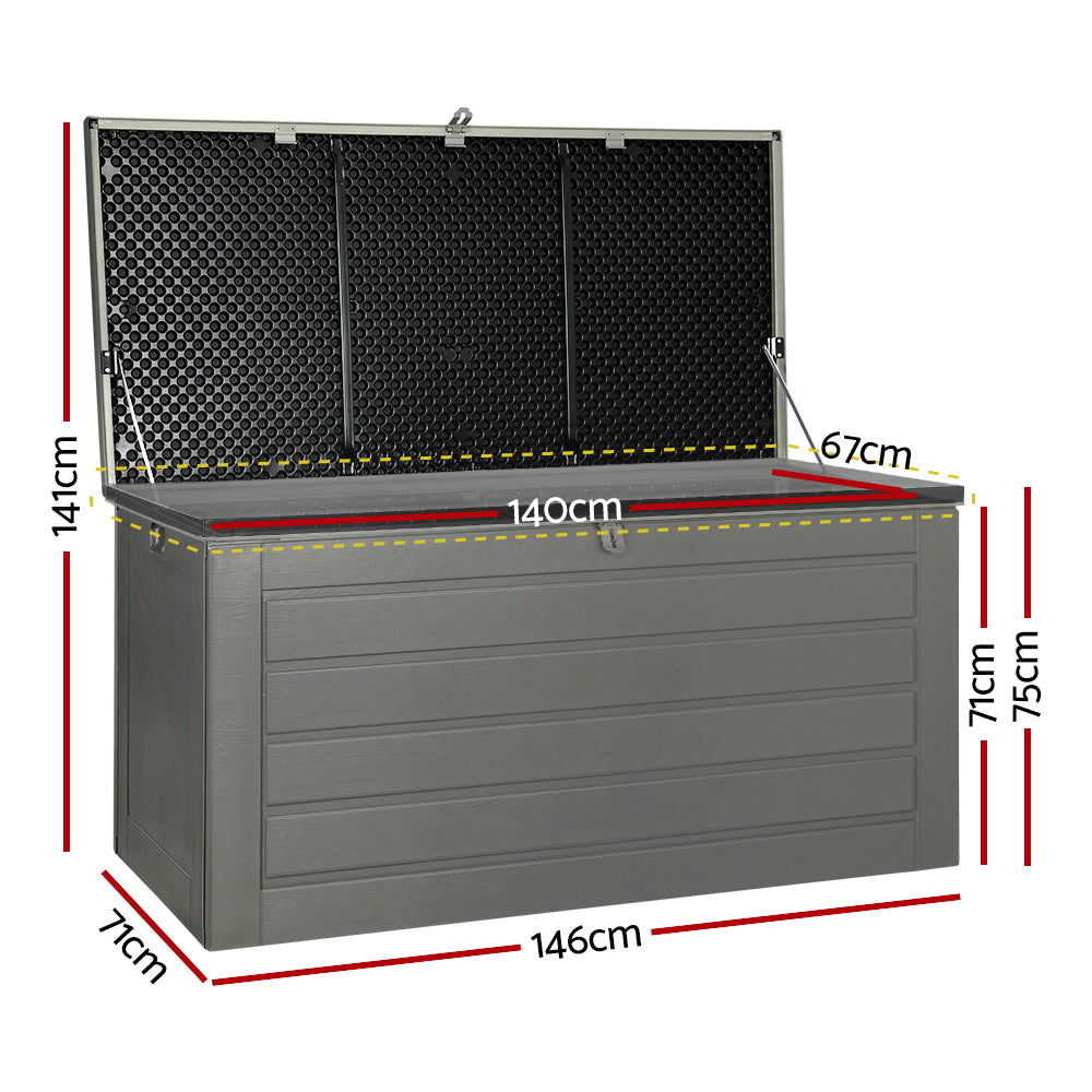 Gardeon Outdoor Storage Box 680L Container Lockable Garden Bench Tool Shed Black - TRENDZ