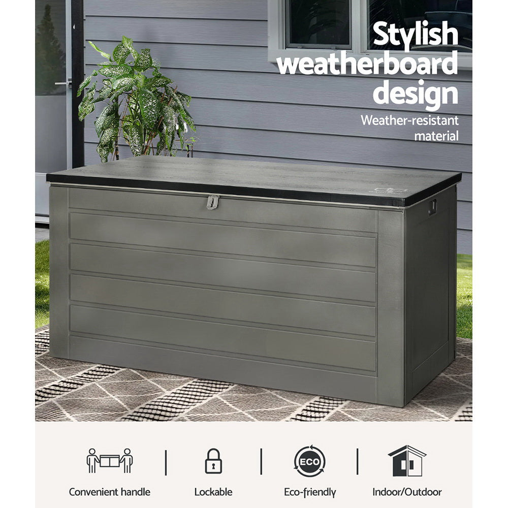 Gardeon Outdoor Storage Box 680L Container Lockable Garden Bench Tool Shed Black - TRENDZ