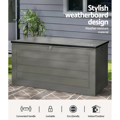 Gardeon Outdoor Storage Box 680L Container Lockable Garden Bench Tool Shed Black - TRENDZ