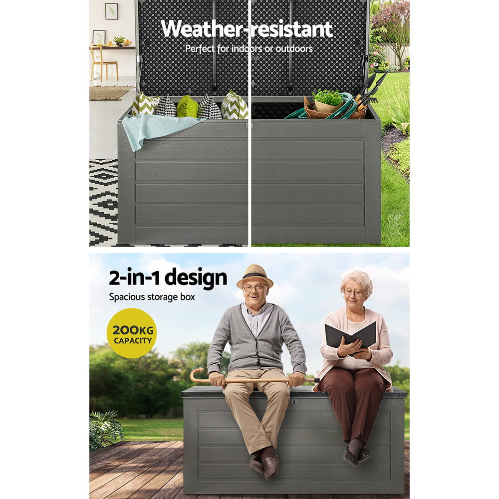 Gardeon Outdoor Storage Box 680L Container Lockable Garden Bench Tool Shed Black - TRENDZ