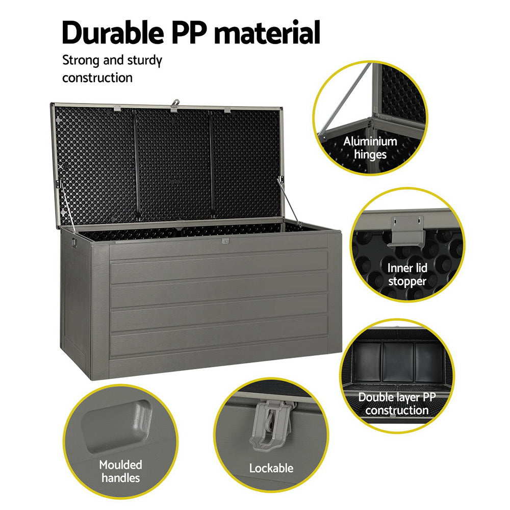 Gardeon Outdoor Storage Box 680L Container Lockable Garden Bench Tool Shed Black - TRENDZ
