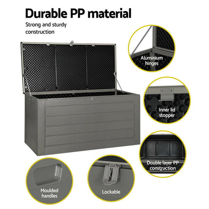 Gardeon Outdoor Storage Box 680L Container Lockable Garden Bench Tool Shed Black - TRENDZ