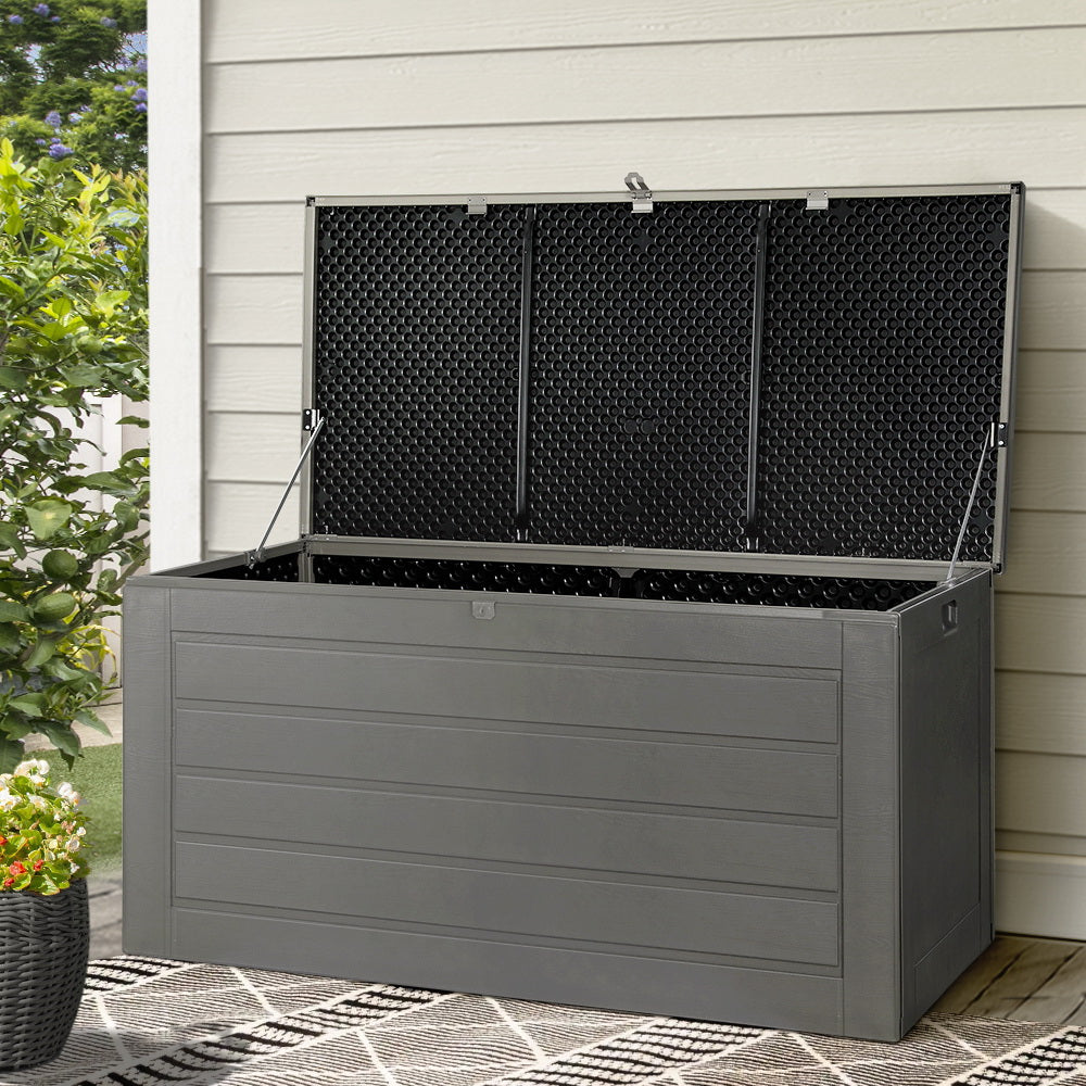 Gardeon Outdoor Storage Box 680L Container Lockable Garden Bench Tool Shed Black - TRENDZ
