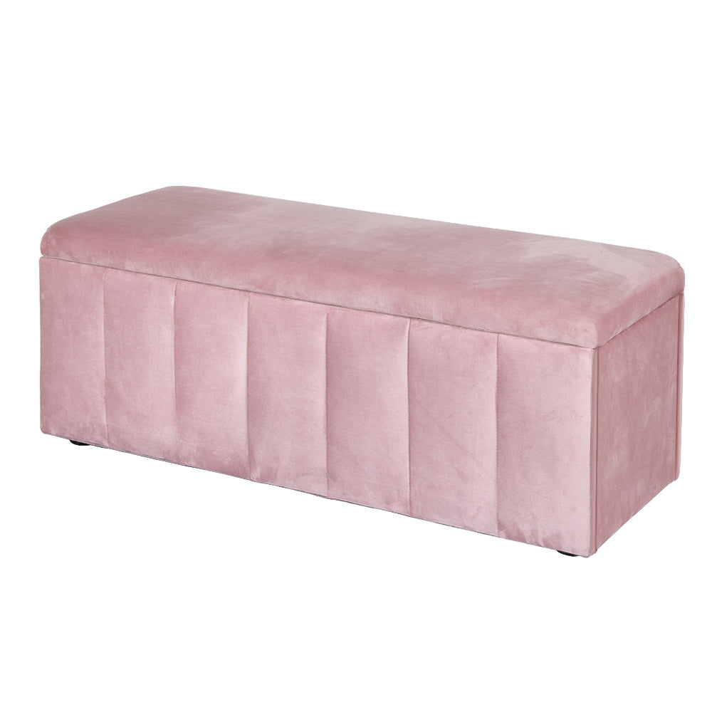 Artiss Storage Ottoman Blanket Box 103cm Velvet Pink - TRENDZ