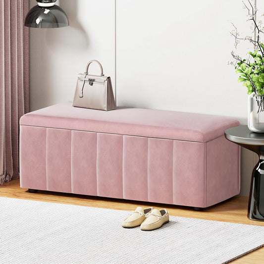 Artiss Storage Ottoman Blanket Box 103cm Velvet Pink - TRENDZ