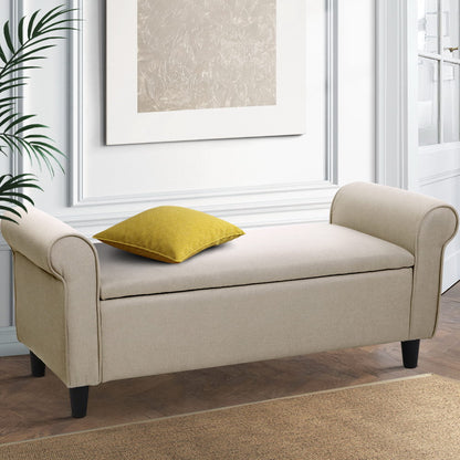 Artiss Storage Ottoman Blanket Box 125cm Arm Linen Taupe - TRENDZ