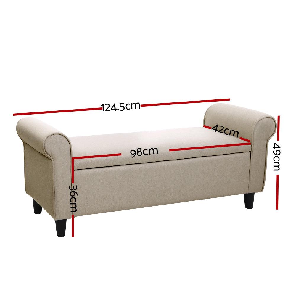 Artiss Storage Ottoman Blanket Box 125cm Arm Linen Taupe - TRENDZ
