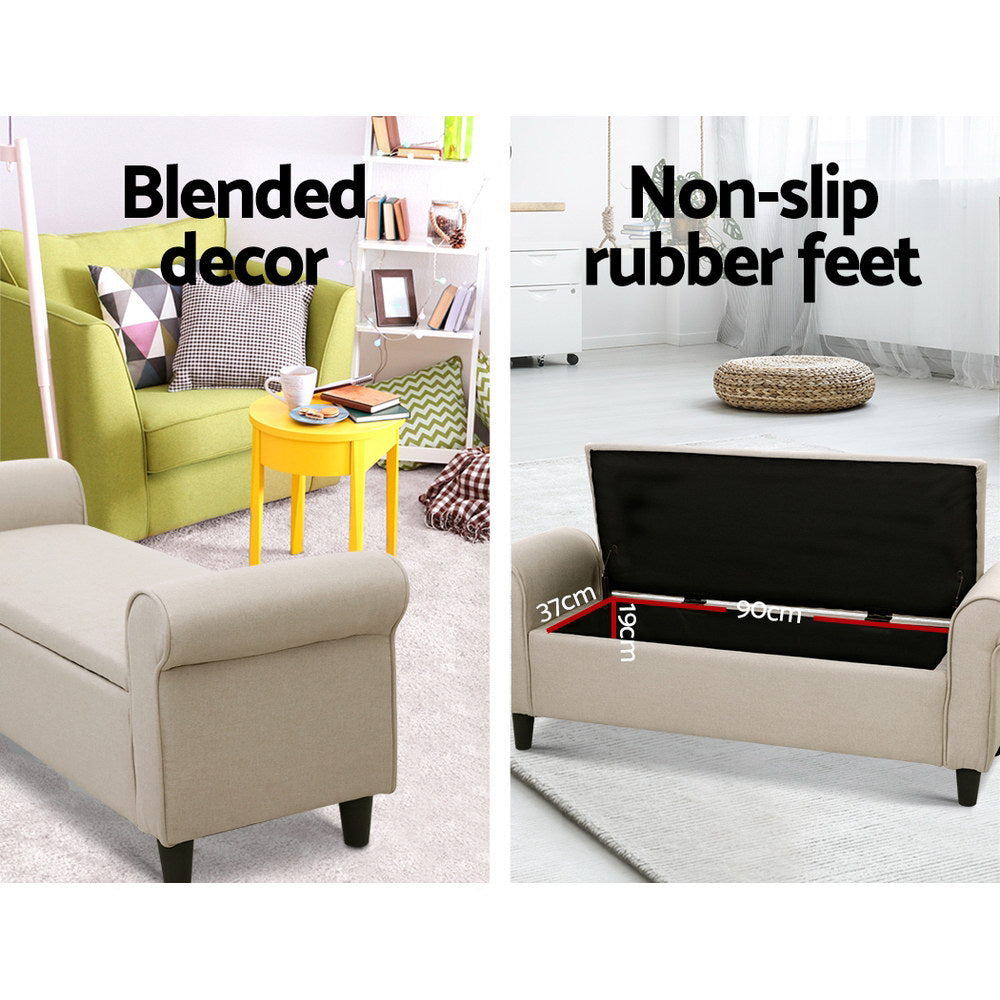 Artiss Storage Ottoman Blanket Box 125cm Arm Linen Taupe - TRENDZ