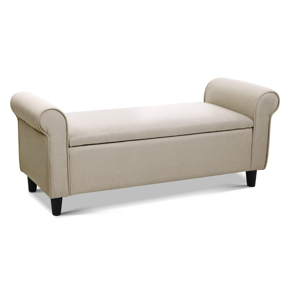 Artiss Storage Ottoman Blanket Box 125cm Arm Linen Taupe - TRENDZ