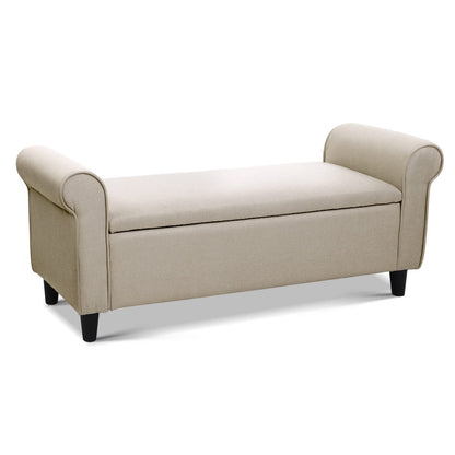 Artiss Storage Ottoman Blanket Box 125cm Arm Linen Taupe - TRENDZ