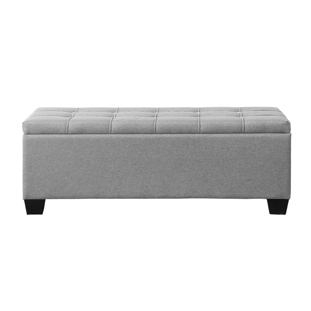 Artiss Storage Ottoman Blanket Box 97cm Button Linen Grey - TRENDZ