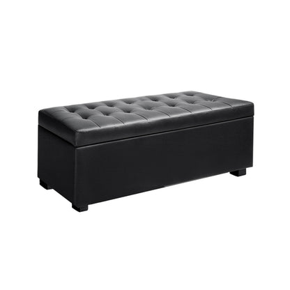 Artiss Storage Ottoman Blanket Box 97cm Leather Black - TRENDZ