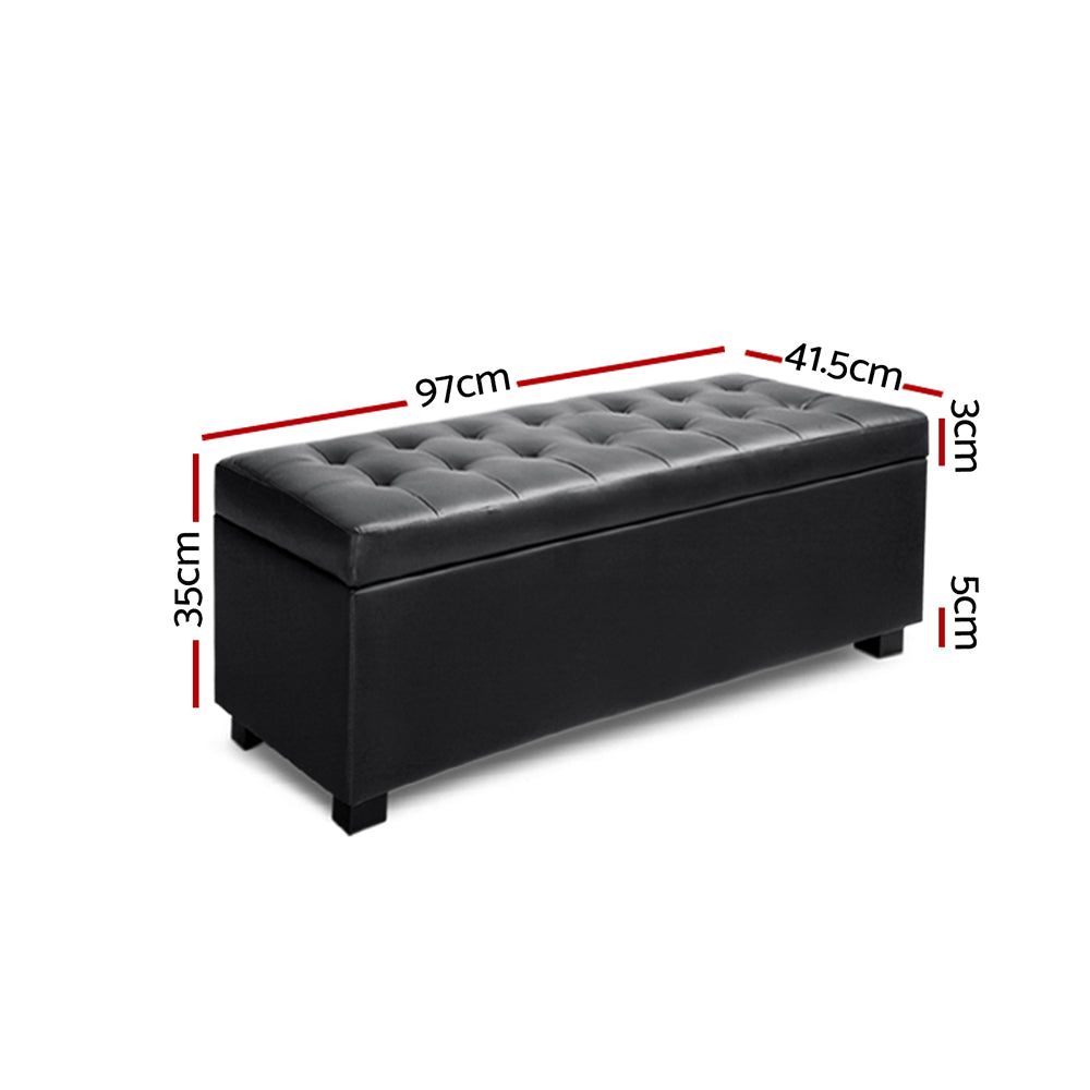 Artiss Storage Ottoman Blanket Box 97cm Leather Black - TRENDZ