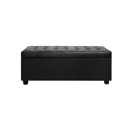 Artiss Storage Ottoman Blanket Box 97cm Leather Black - TRENDZ